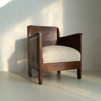 Dutch Art Deco Armchair, Oak, Modernist Design, 1920s, Netherlands Chairs