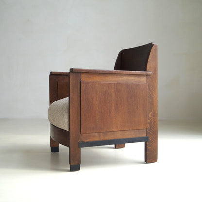 Dutch Art Deco Armchair, Oak, Modernist Design, 1920s, Netherlands Chairs