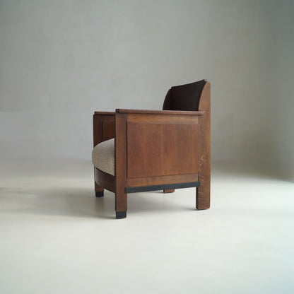 Dutch Art Deco Armchair, Oak, Modernist Design, 1920s, Netherlands Chairs