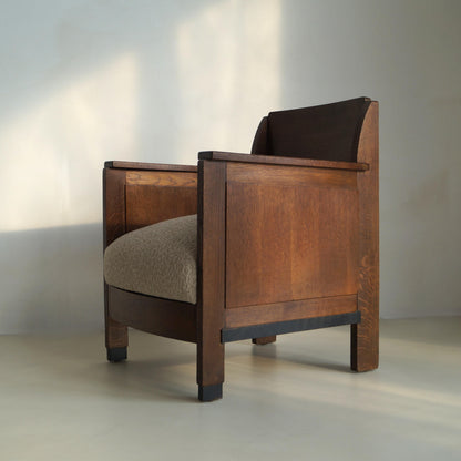 Dutch Art Deco Armchair, Oak, Modernist Design, 1920s, Netherlands Chairs