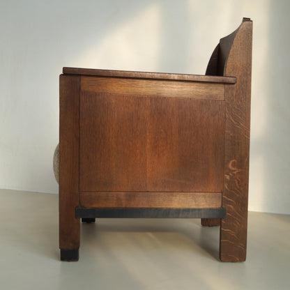 Dutch Art Deco Armchair, Oak, Modernist Design, 1920s, Netherlands Chairs