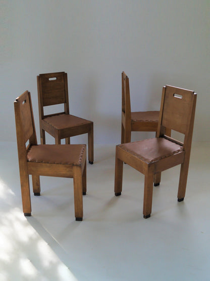 Dutch Art Deco De Stijl/Haagse School Set of Chairs, 1920s Dining Chairs