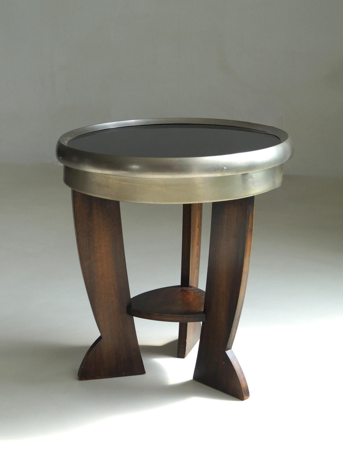 Dutch Bauhaus/Art Deco Tripod Table, Black Top End Tables