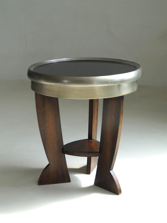 Dutch Bauhaus/Art Deco Tripod Table, Black Top End Tables