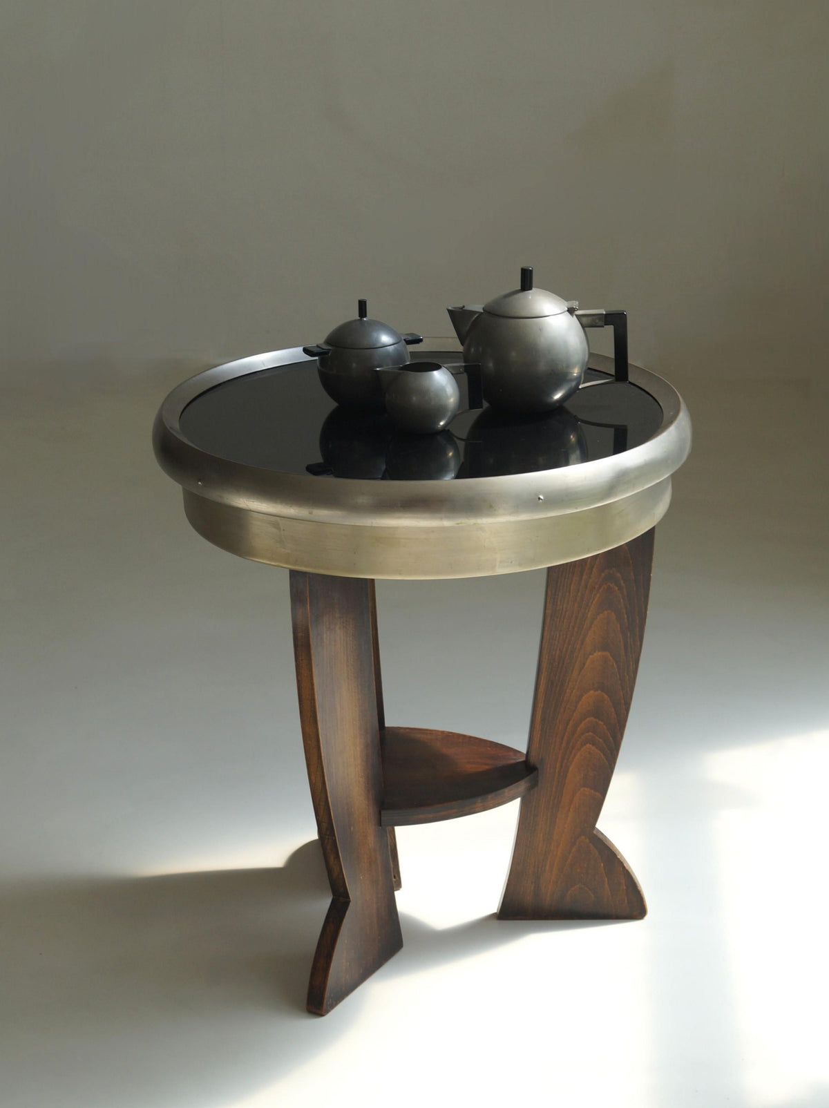 Dutch Bauhaus/Art Deco Tripod Table, Black Top End Tables