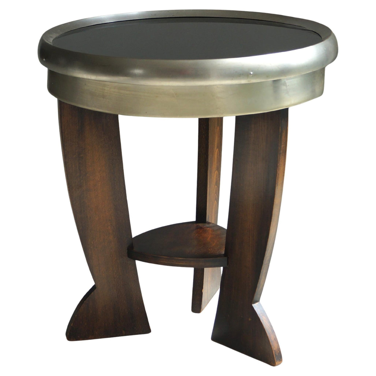 Dutch Bauhaus/Art Deco Tripod Table, Black Top End Tables