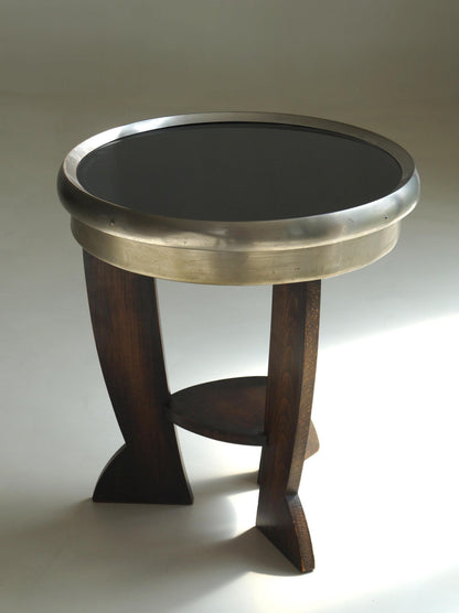 Dutch Bauhaus/Art Deco Tripod Table, Black Top End Tables