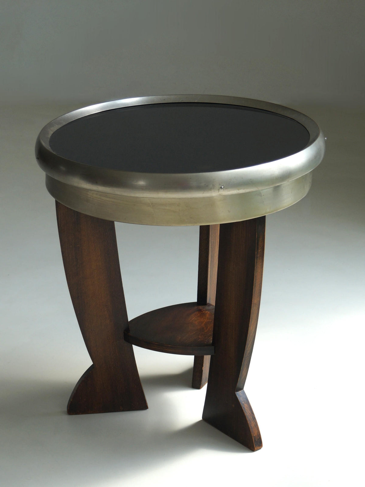 Dutch Bauhaus/Art Deco Tripod Table, Black Top End Tables