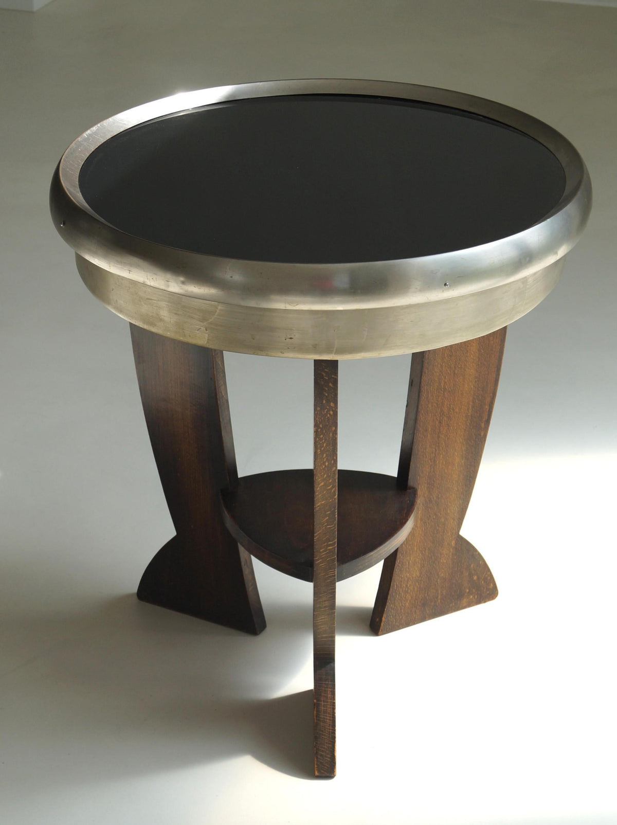 Dutch Bauhaus/Art Deco Tripod Table, Black Top End Tables