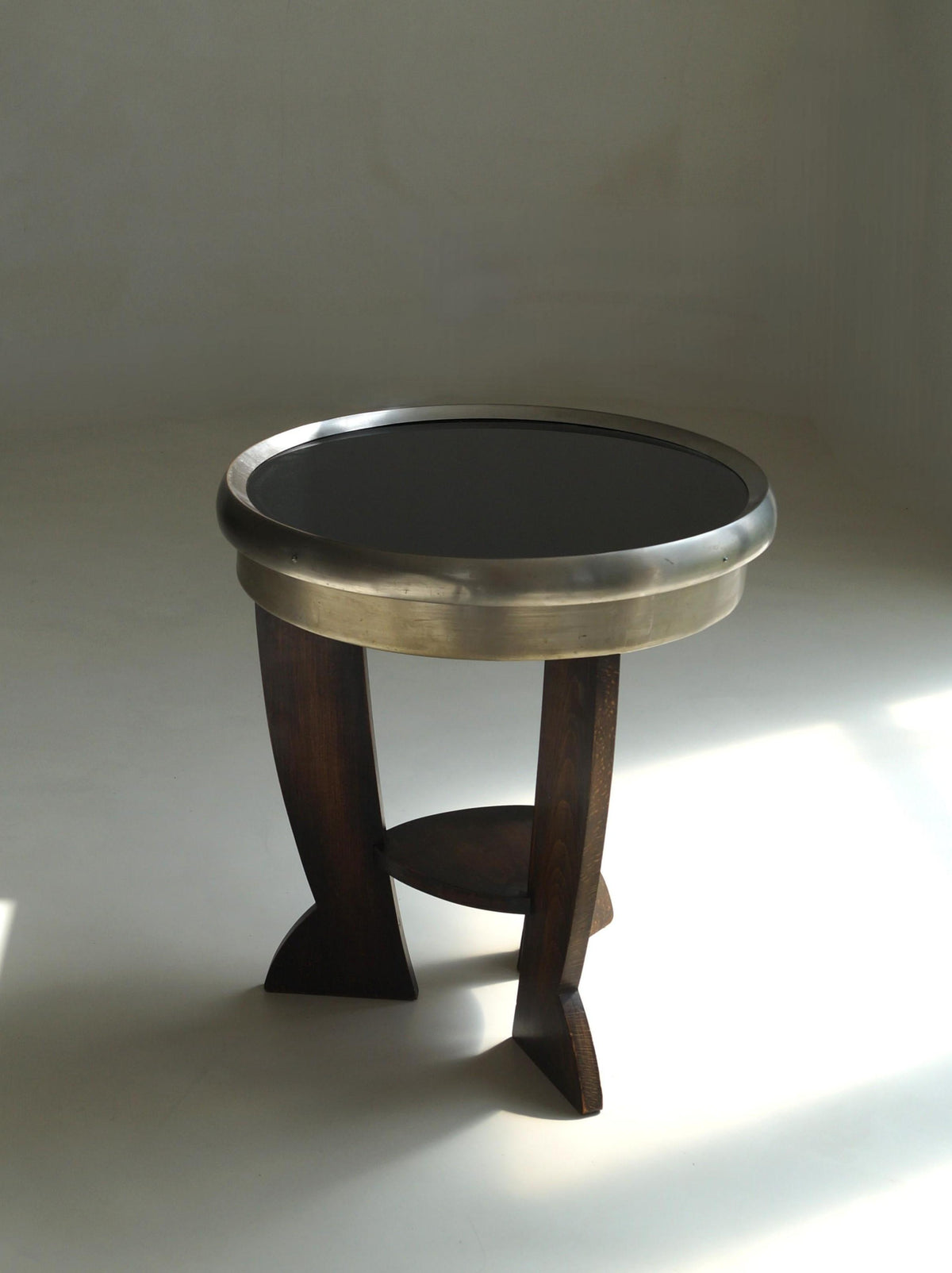Dutch Bauhaus/Art Deco Tripod Table, Black Top End Tables