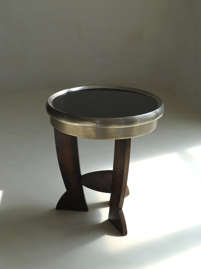 Dutch Bauhaus/Art Deco Tripod Table, Black Top End Tables