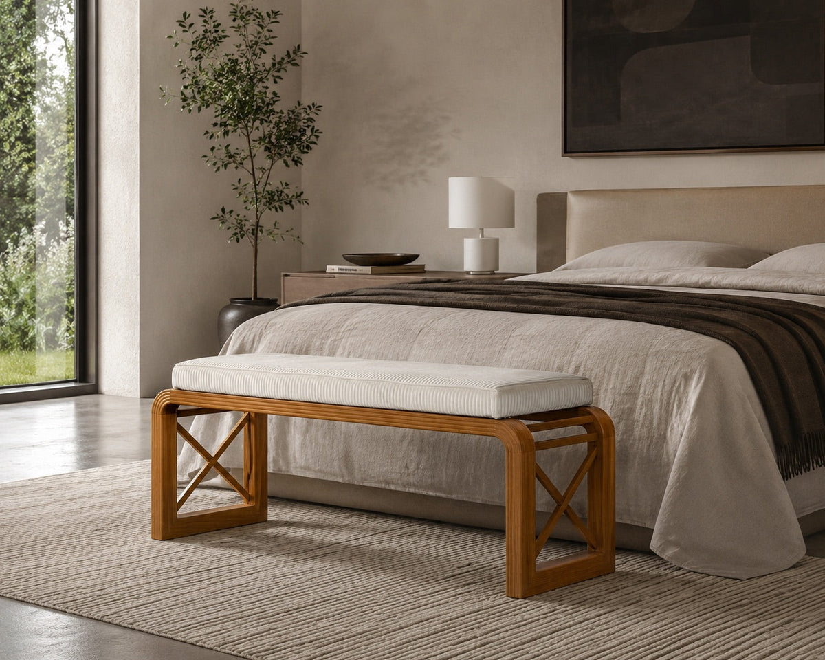 "EIDOS" Bench by FORME, Handcrafted Cherrywood Bedroom Bench with COM Option Benches