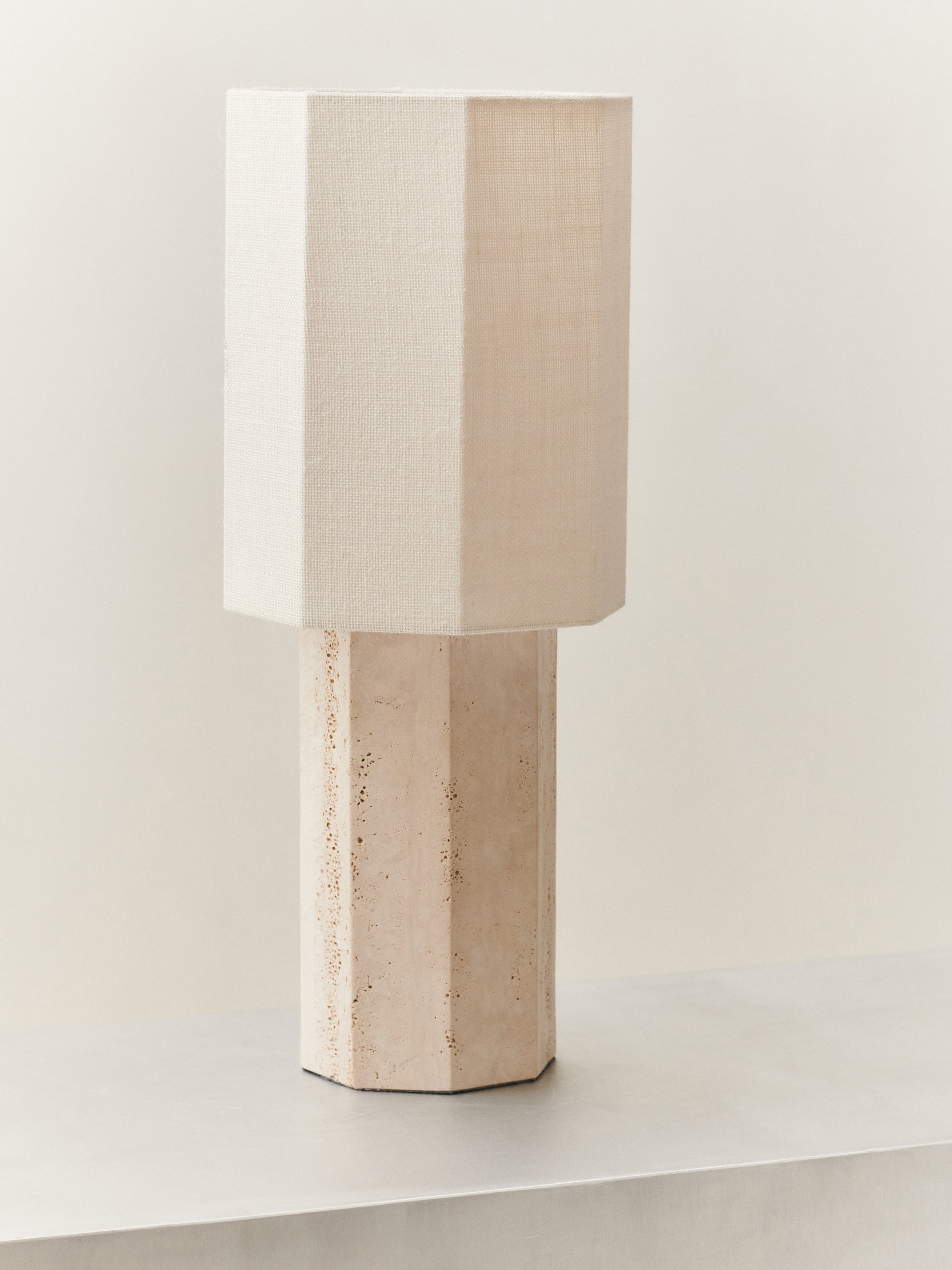 Eight over Eight Lamp - Beige Travertine, Large Table Lamps