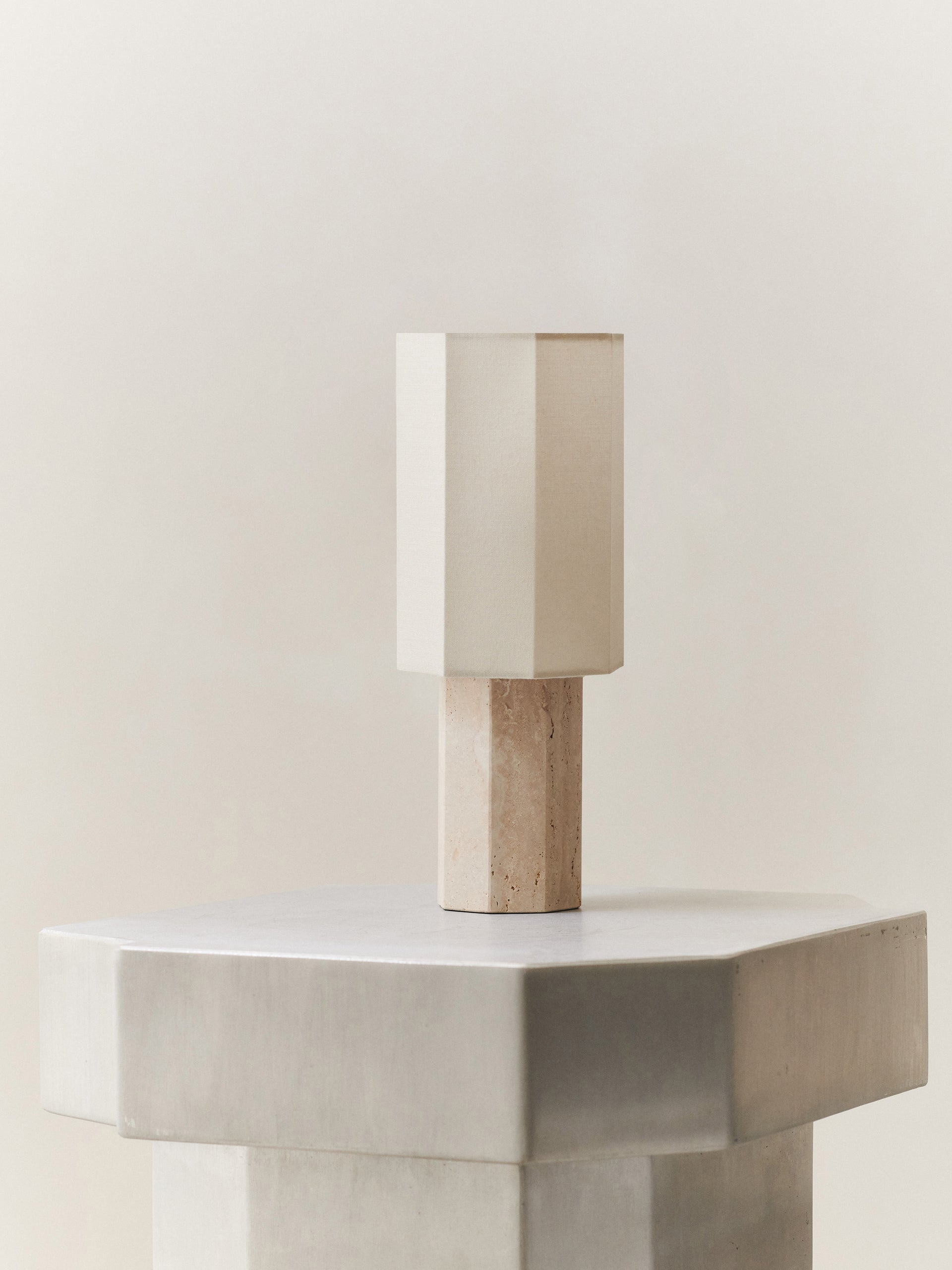 Eight over Eight Lamp - Beige Travertine, Large Table Lamps