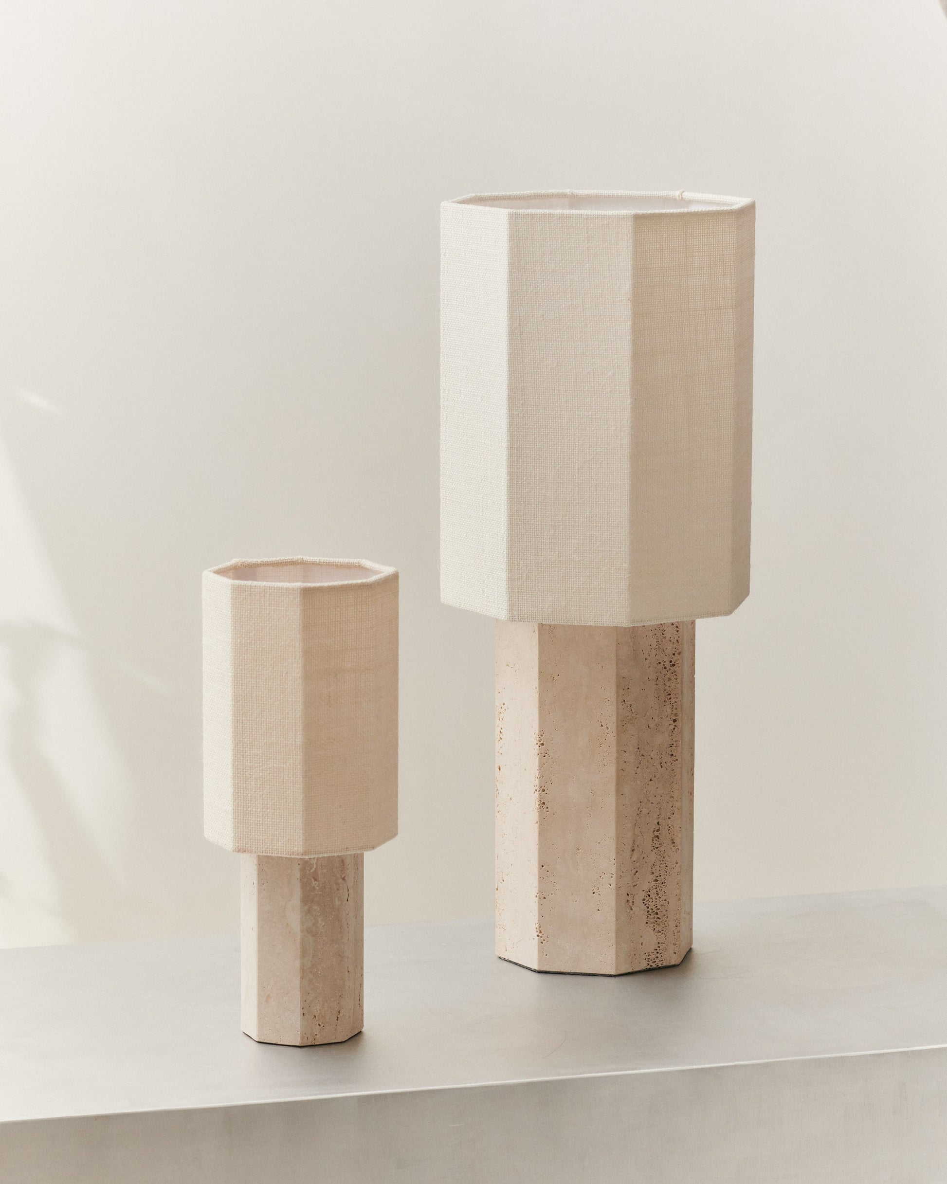 Eight over Eight Lamp - Beige Travertine, Small Table Lamps