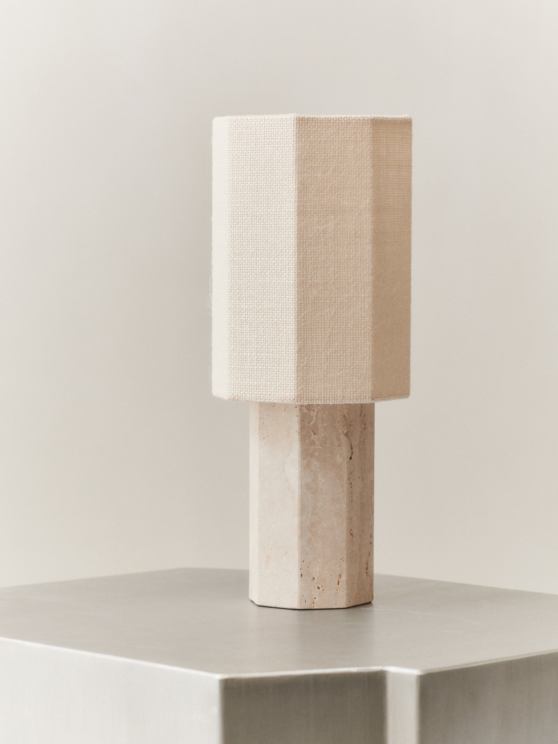 Eight over Eight Lamp - Beige Travertine, Small Table Lamps