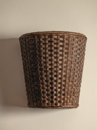 Evelyn Wall Light Shade, Teak, mounted on a wall, side view