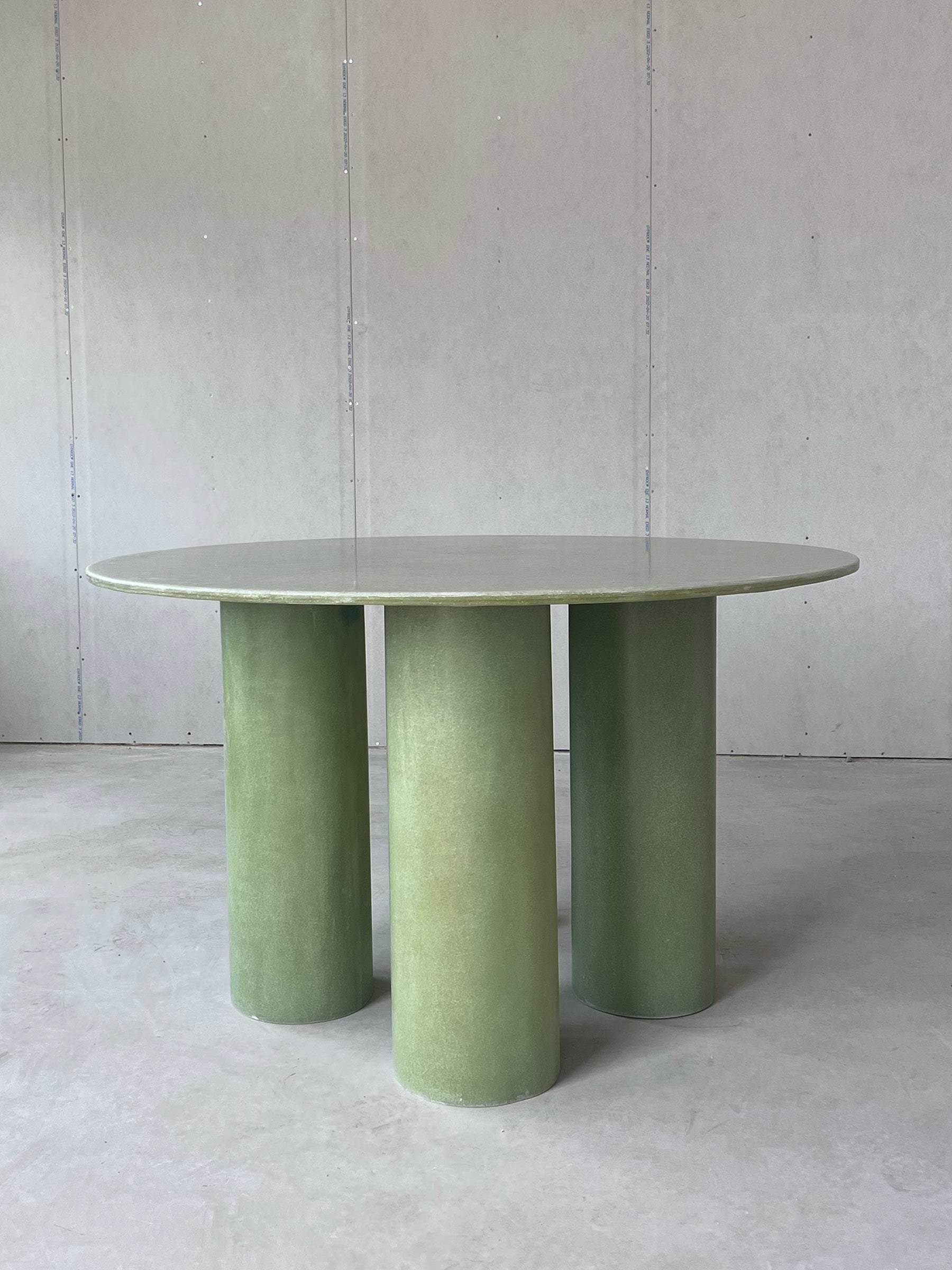 Fiberglass Column Round Dining Table, Raw Green by Vava Objects Dining Tables