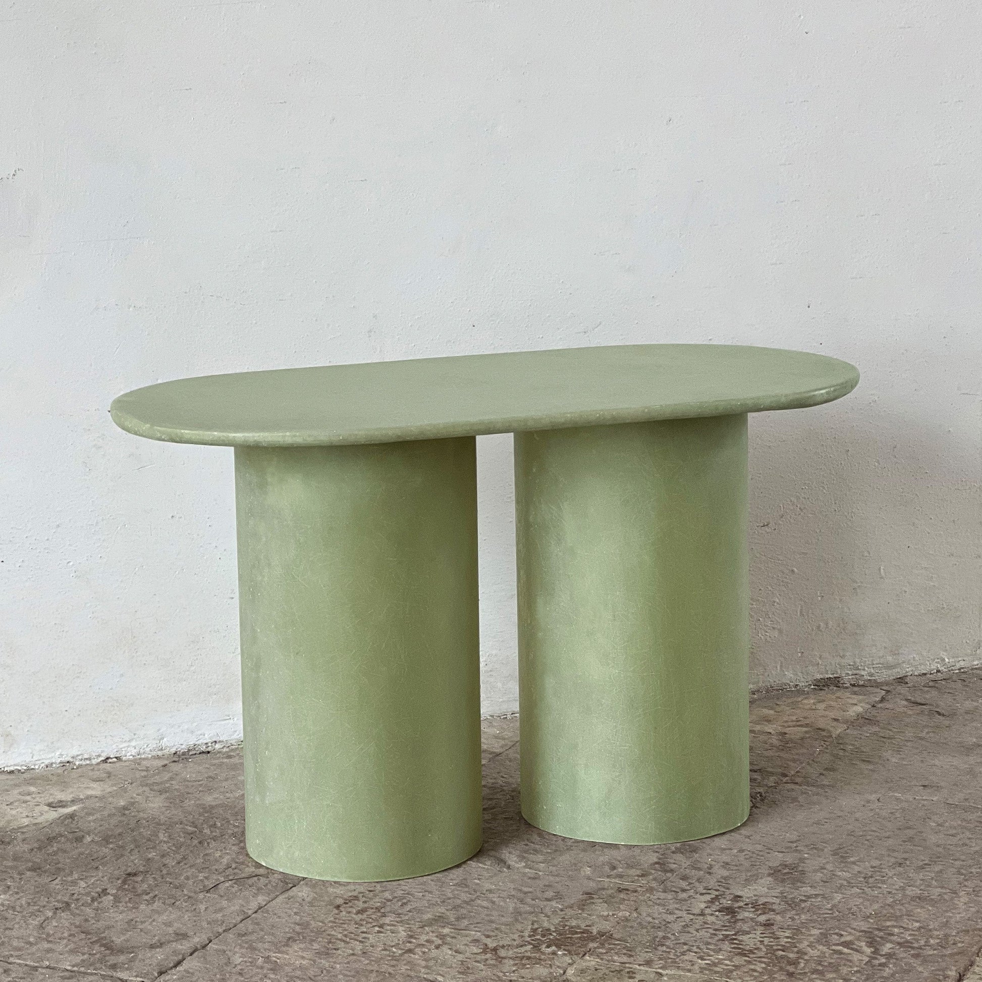Fiberglass Column Round Side Table in Raw Green by Vava Objects End Tables