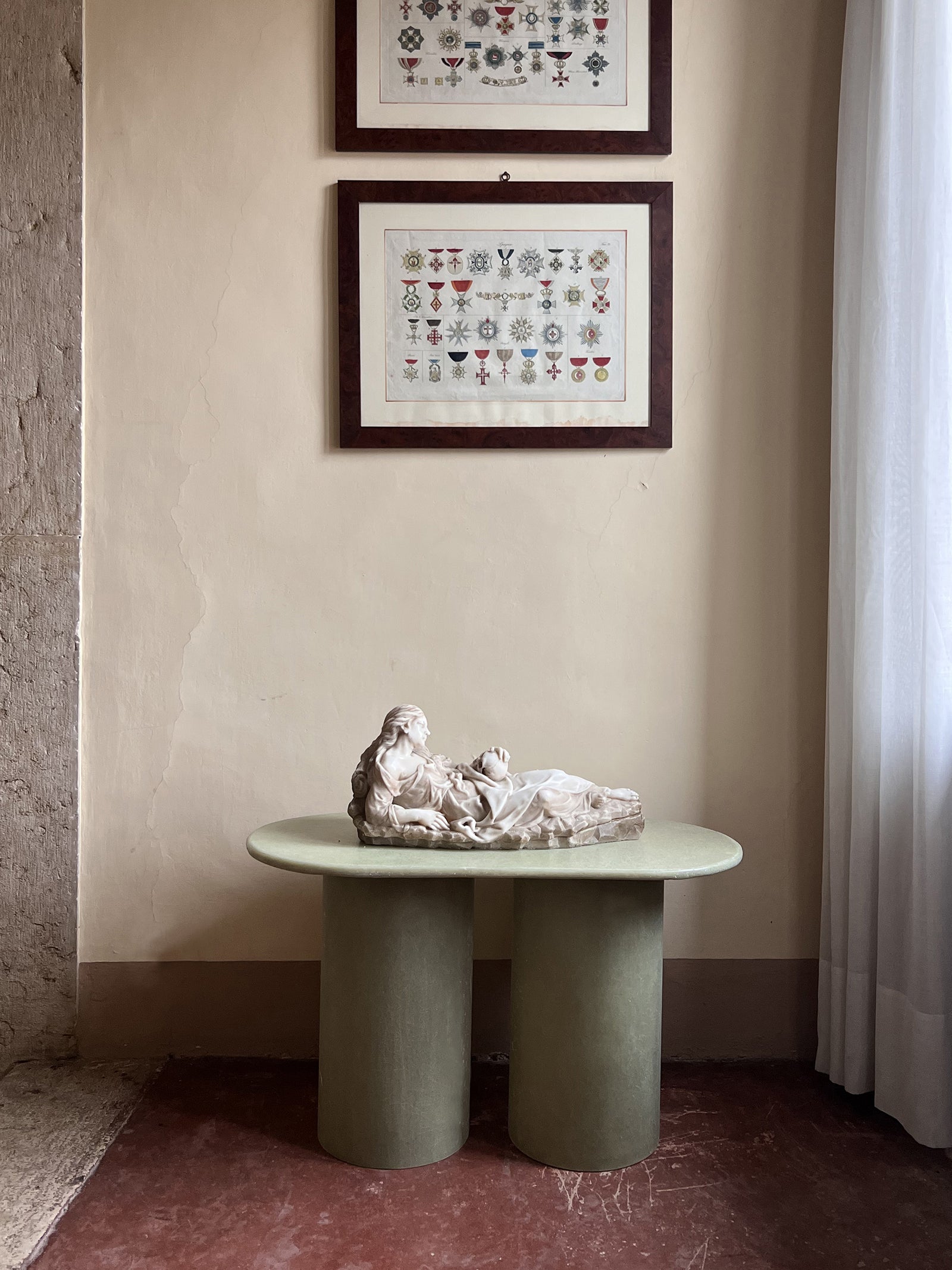 Fiberglass Column Round Side Table in Raw Green by Vava Objects End Tables