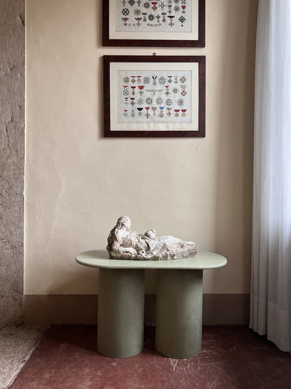 Fiberglass Column Round Side Table in Raw Green by Vava Objects End Tables