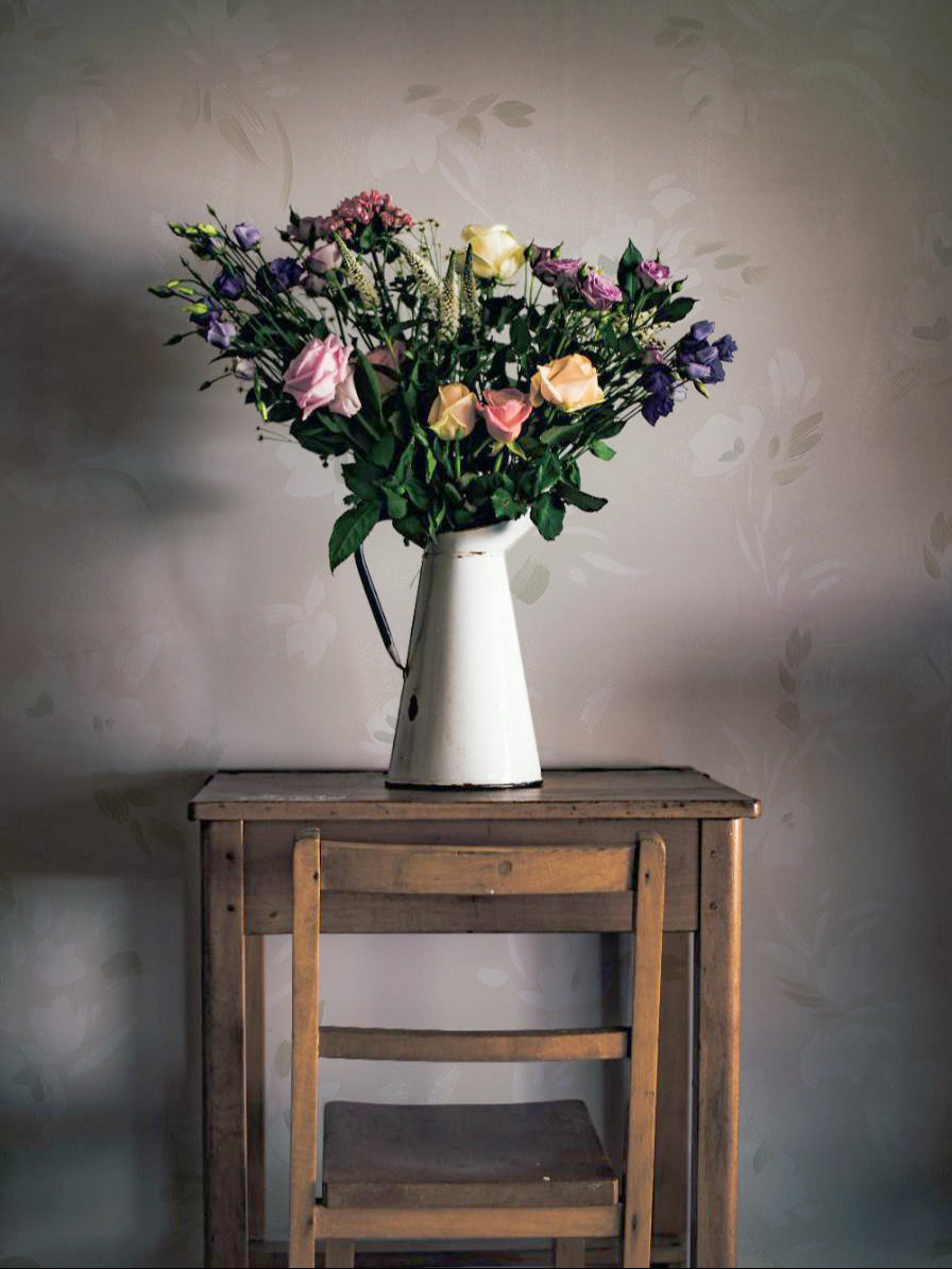 Floating Slowly Wallpaper in Hazelnut by Papier, styled interior