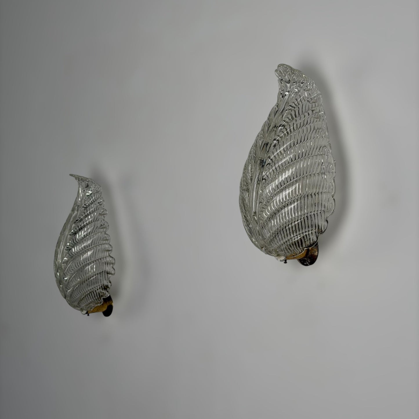 Pair of "Foglia" Murano Glass Wall Lights by Ercole Barovier for Barovier & Toso, 1940s Sconces