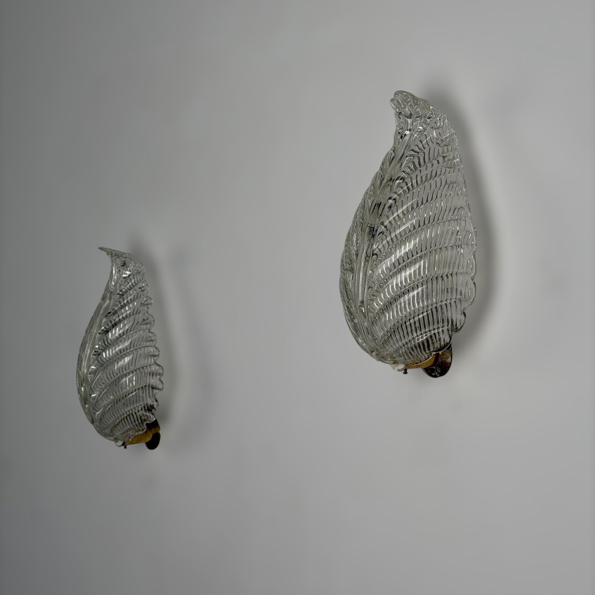 Pair of "Foglia" Murano Glass Wall Lights by Ercole Barovier for Barovier & Toso, 1940s Sconces