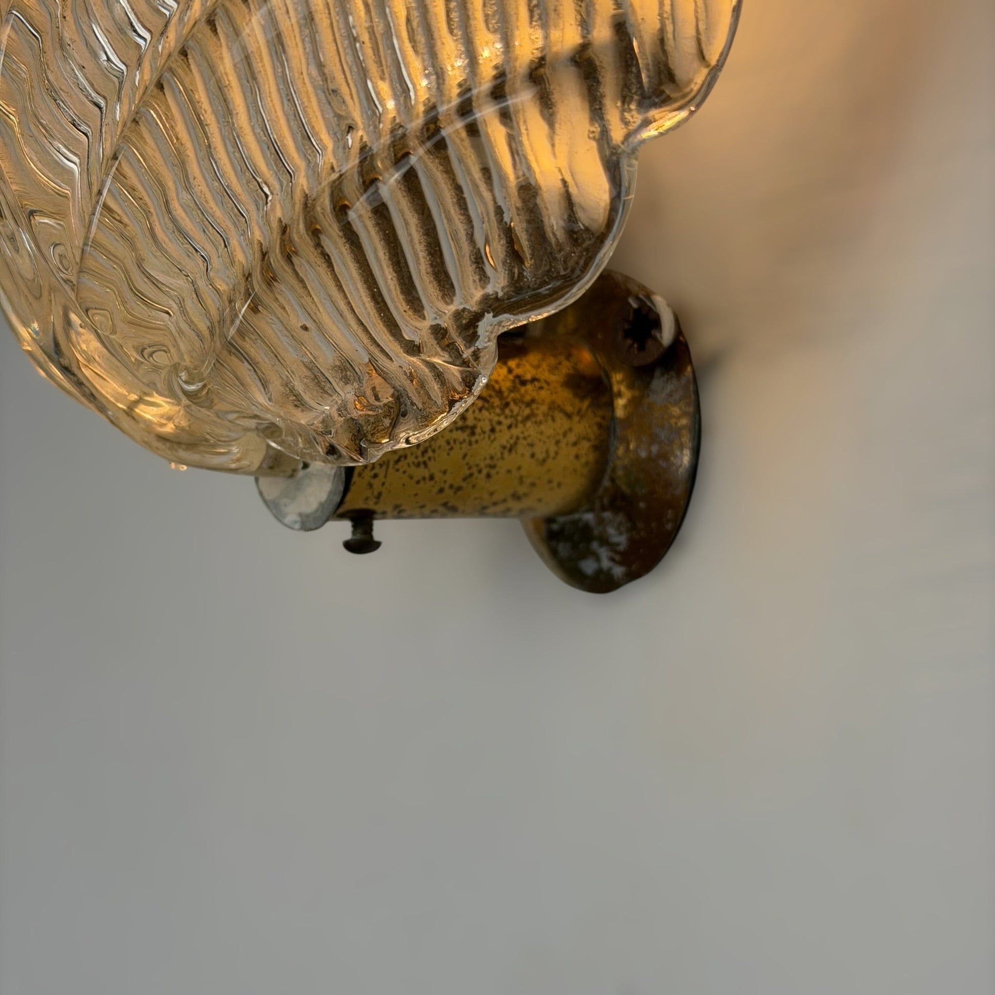 Pair of "Foglia" Murano Glass Wall Lights by Ercole Barovier for Barovier & Toso, 1940s Sconces