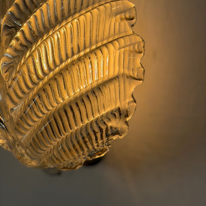 Pair of "Foglia" Murano Glass Wall Lights by Ercole Barovier for Barovier & Toso, 1940s Sconces