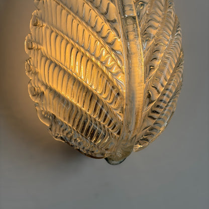 Pair of "Foglia" Murano Glass Wall Lights by Ercole Barovier for Barovier & Toso, 1940s Sconces