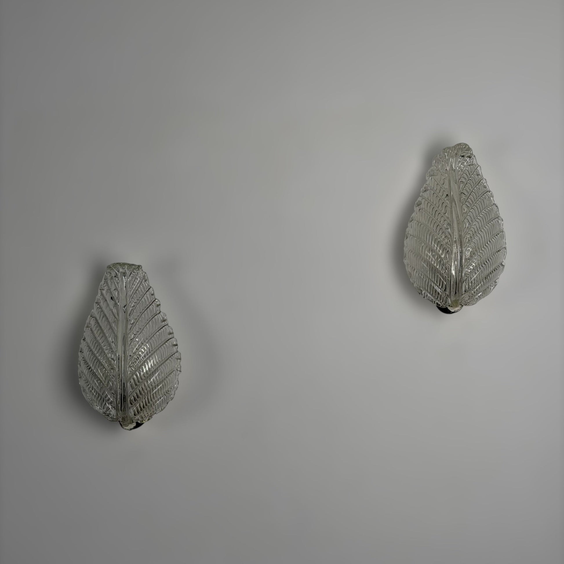 Pair of "Foglia" Murano Glass Wall Lights by Ercole Barovier for Barovier & Toso, 1940s Sconces