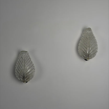 Pair of "Foglia" Murano Glass Wall Lights by Ercole Barovier for Barovier & Toso, 1940s Sconces