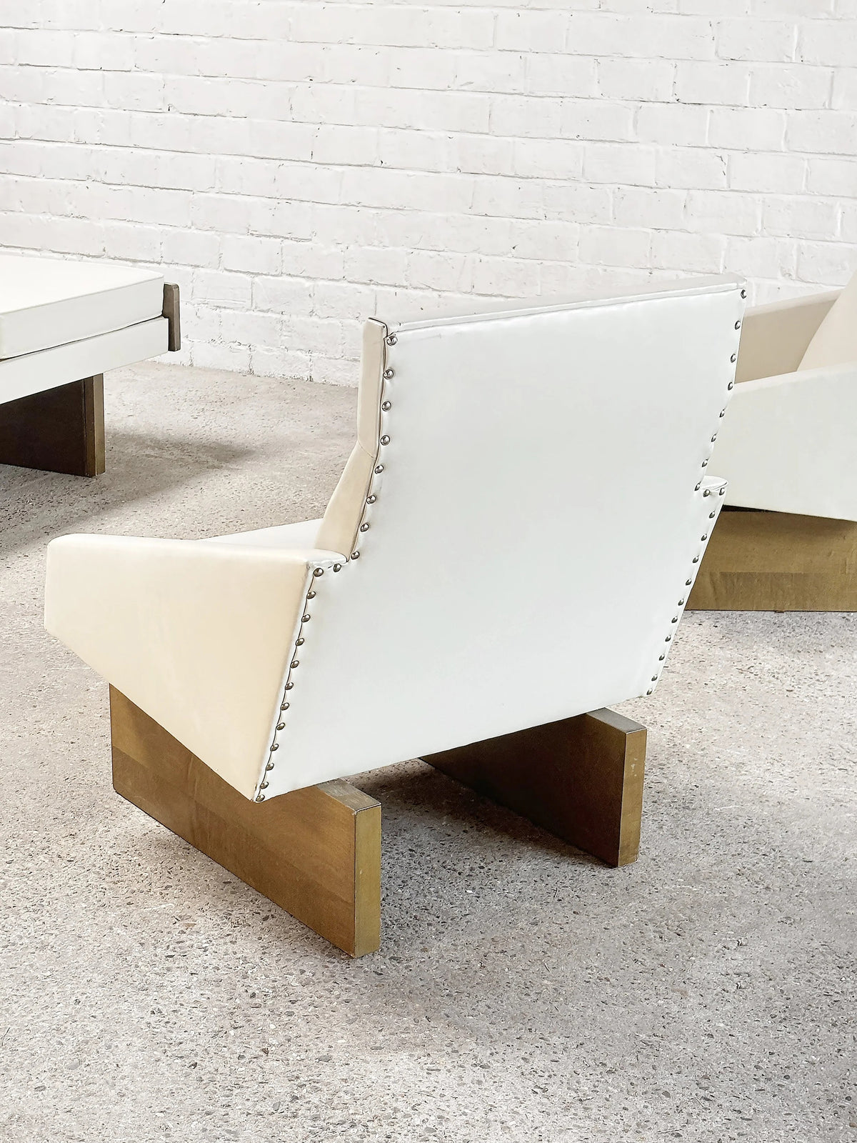 French Modernist Living Room Sofa Set in White Leather, 1950s Chairs