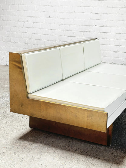 French Modernist Living Room Sofa Set in White Leather, 1950s Sofas