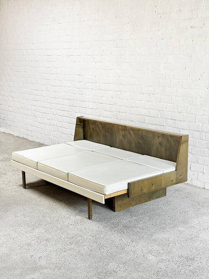 French Modernist Living Room Sofa Set in White Leather, 1950s Sofas