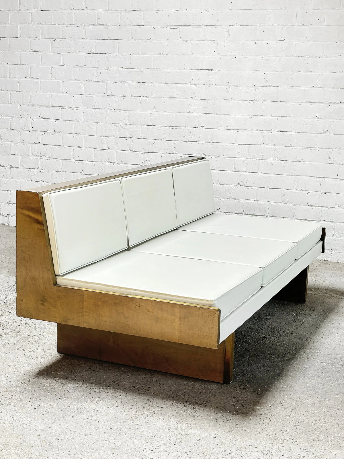 French Modernist Living Room Sofa Set in White Leather, 1950s Sofas