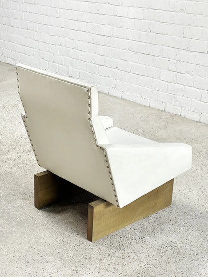 French Modernist Living Room Sofa Set in White Leather, 1950s Chairs