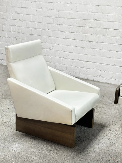 French Modernist Living Room Sofa Set in White Leather, 1950s Chairs