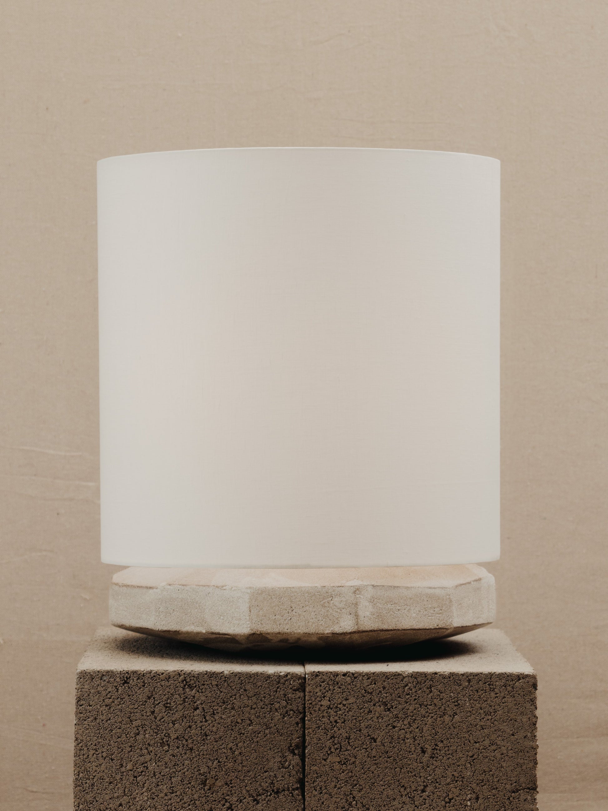 Radian Lamp in Frost Glaze with Off White Linen Table Lamps