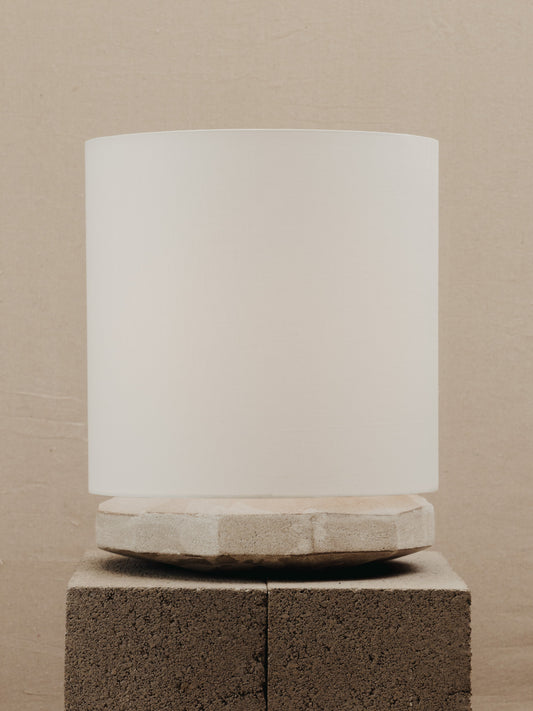 Radian Lamp in Frost Glaze with Off White Linen Table Lamps