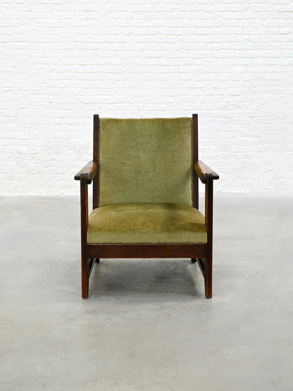 1920s Attributed to Hendrik Wouda Hague School Armchair, Stained Oak Chairs