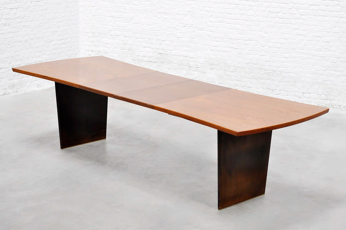 Harvey Probber 1955 Bow-Tie Extendable Teak Dining Table with Brass Sabots, Dining Tables