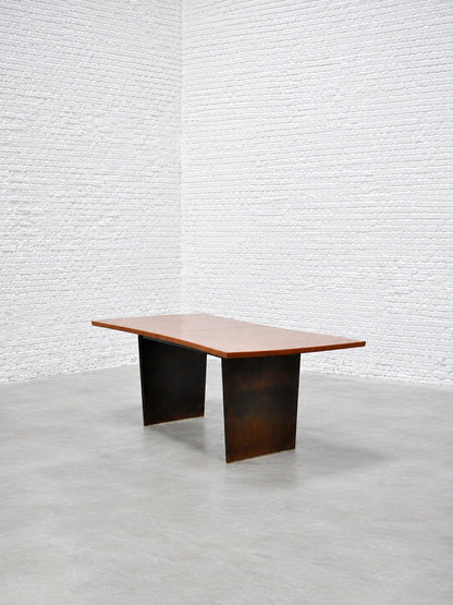 Harvey Probber 1955 Bow-Tie Extendable Teak Dining Table with Brass Sabots, Dining Tables
