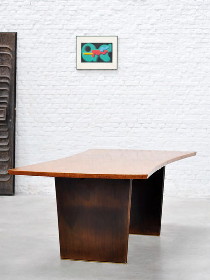 Harvey Probber 1955 Bow-Tie Extendable Teak Dining Table with Brass Sabots, Dining Tables
