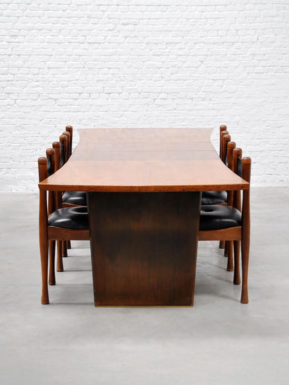 Harvey Probber 1955 Bow-Tie Extendable Teak Dining Table with Brass Sabots, Dining Tables