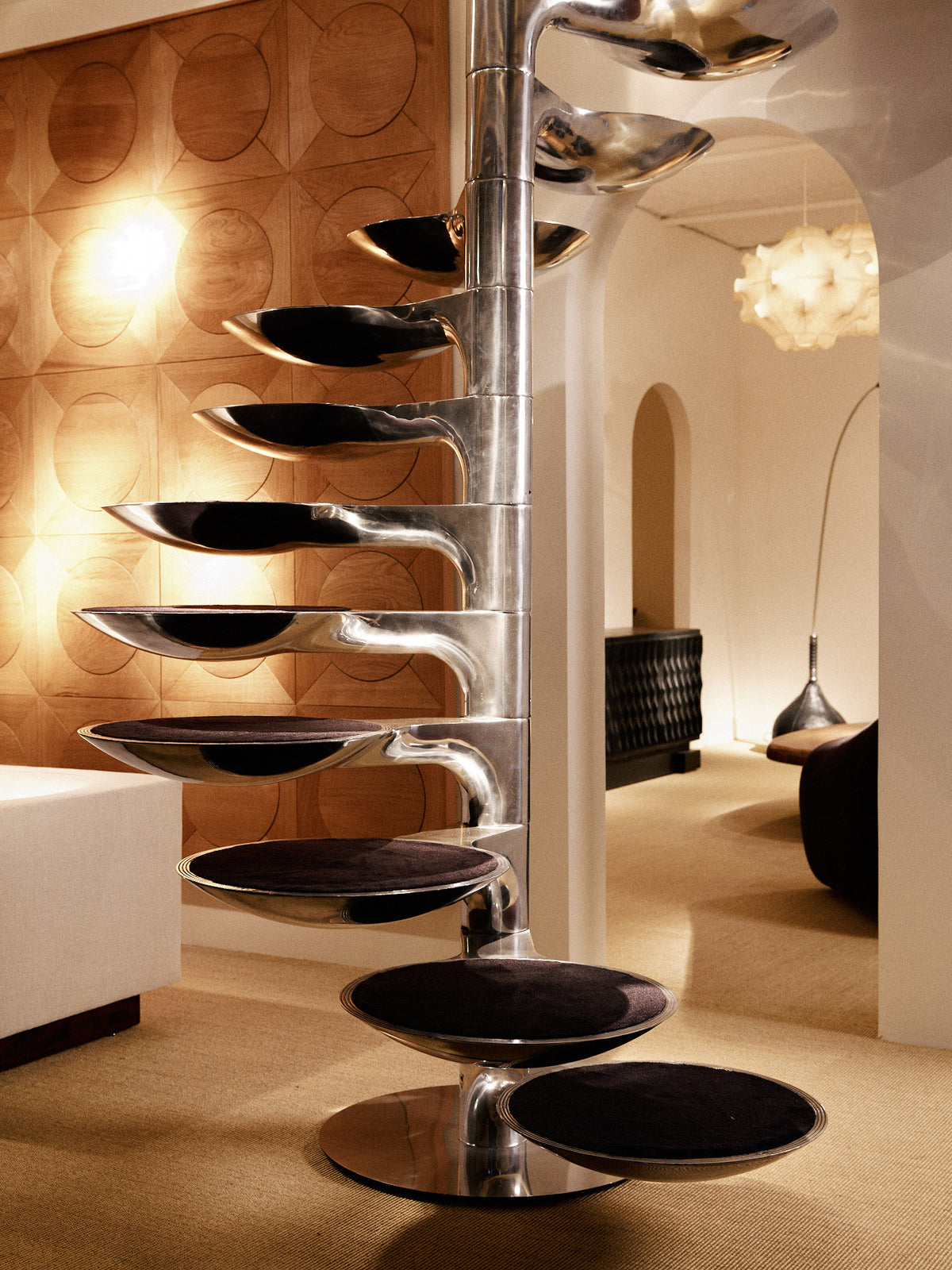 René Fricheteau Circa 1970 Helicoidal Staircase, Polished Aluminum Staircases
