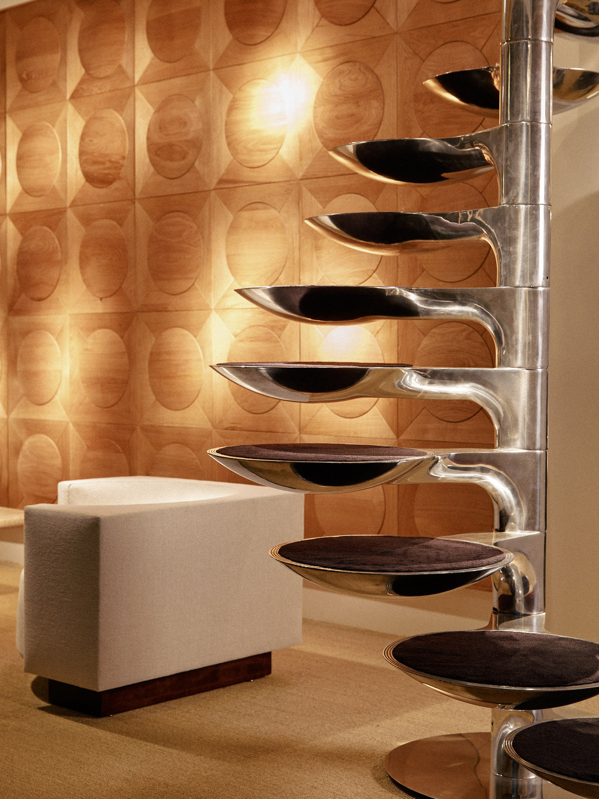 René Fricheteau Circa 1970 Helicoidal Staircase, Polished Aluminum Staircases