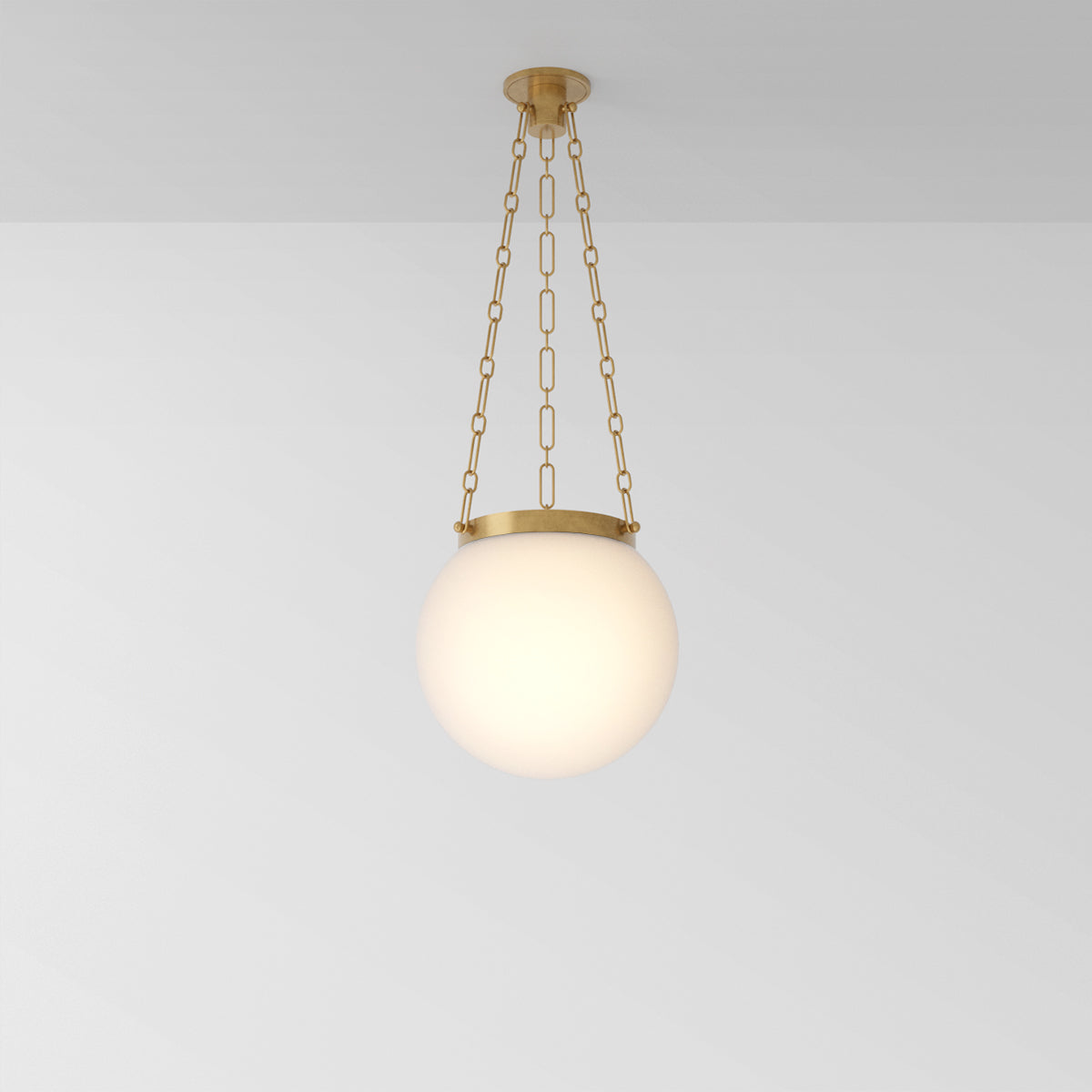 Helio 16 Pendant Light in Aged Brass Opal Glass Pendant Lights