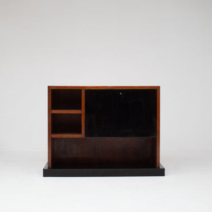Art Deco Wooden Cabinet with Black Lacquered Door